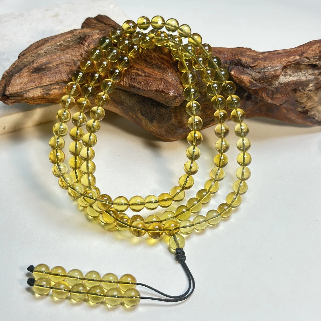 美创珠宝天然原矿琥珀墨西哥3A净水高蓝蓝珀6+mm108多圈长链