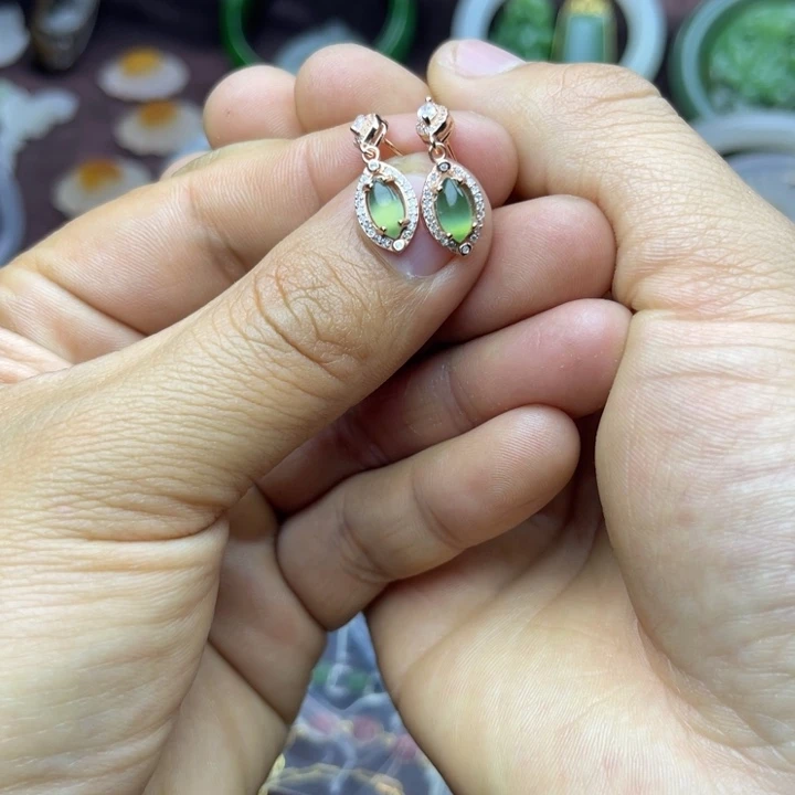 和田玉耳饰银S925镀金镶嵌