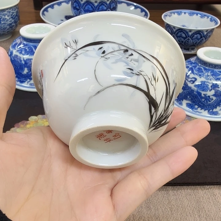 诗瓷杯手绘兰花主人杯