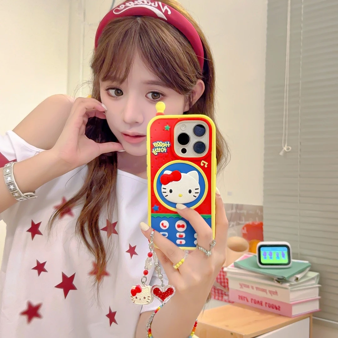 苹果|kitty猫复古大哥大卡通可爱电话机适用iPhone16软硅胶手机壳