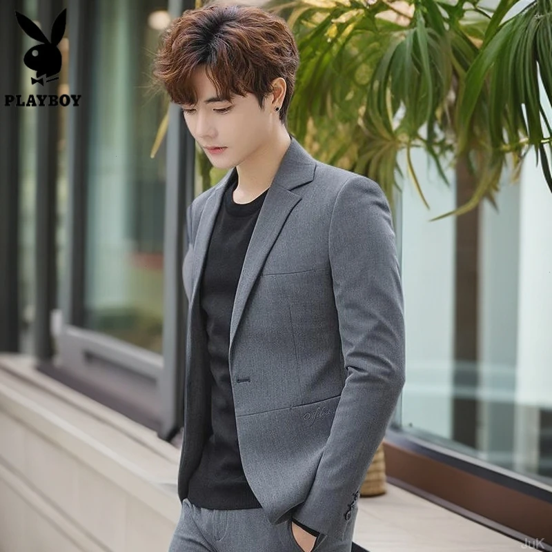 花花公子小西服休闲西装男士高级感外套潮流秋季单西帅气正装男款