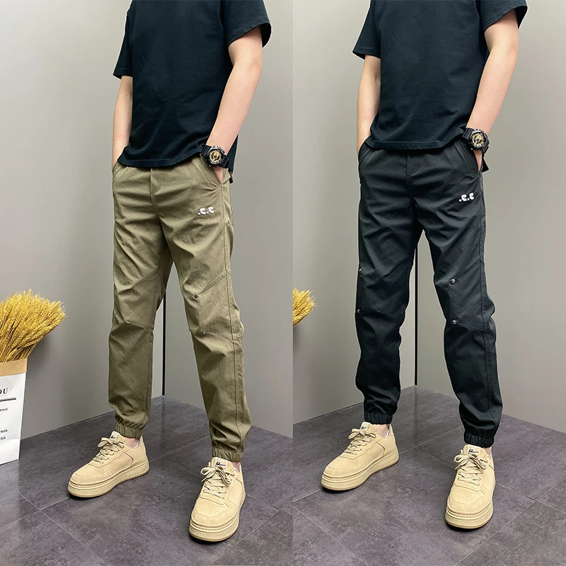 美式工装休闲裤男秋季宽松字母刺绣百搭束脚裤潮牌时尚青年运动裤