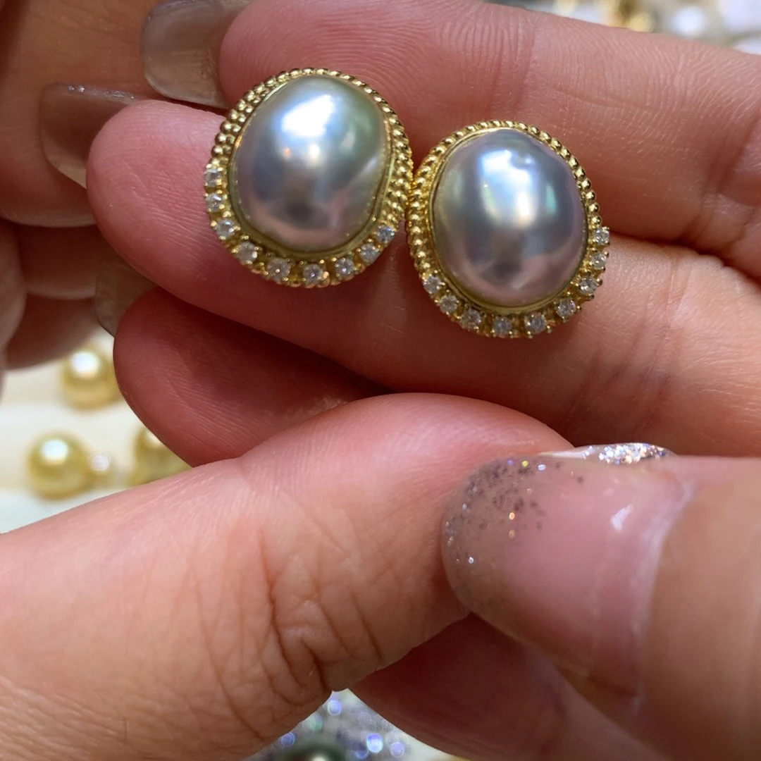 银S925镶嵌海水珍珠耳饰