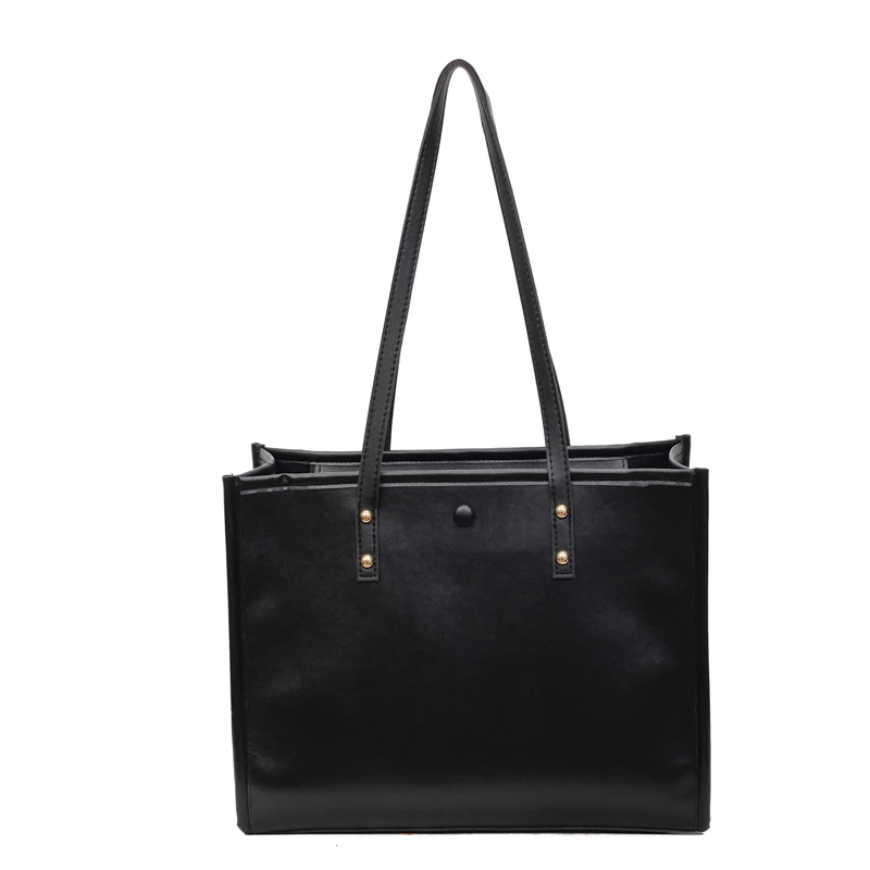 磁扣都市简约拉链托特包单肩包黑色女士休闲轻奢