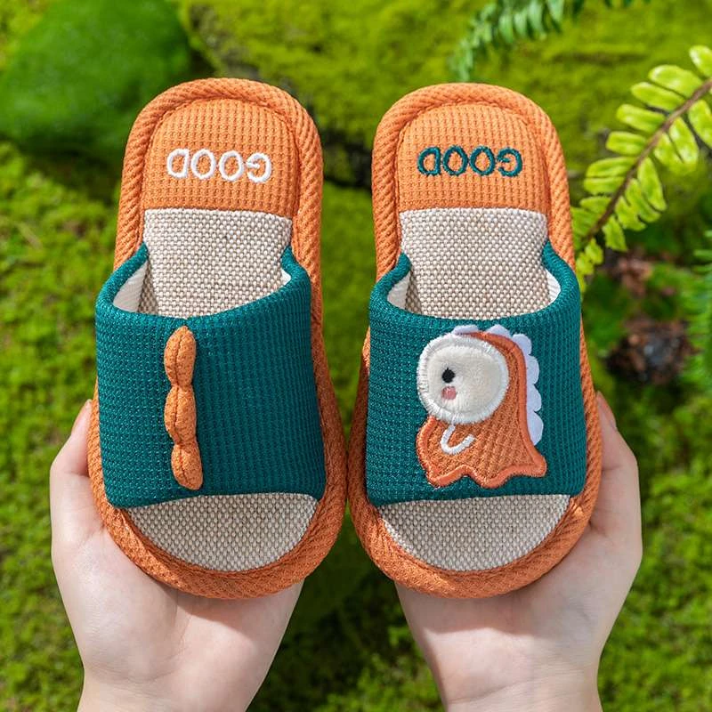 儿童亚麻拖鞋可爱男孩亲子春季女童防滑防汗居家室内家用男童春秋