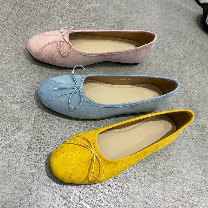 2025春季新款法式蝴蝶结芭蕾舞单鞋女温柔风一脚蹬奶奶鞋配裙子