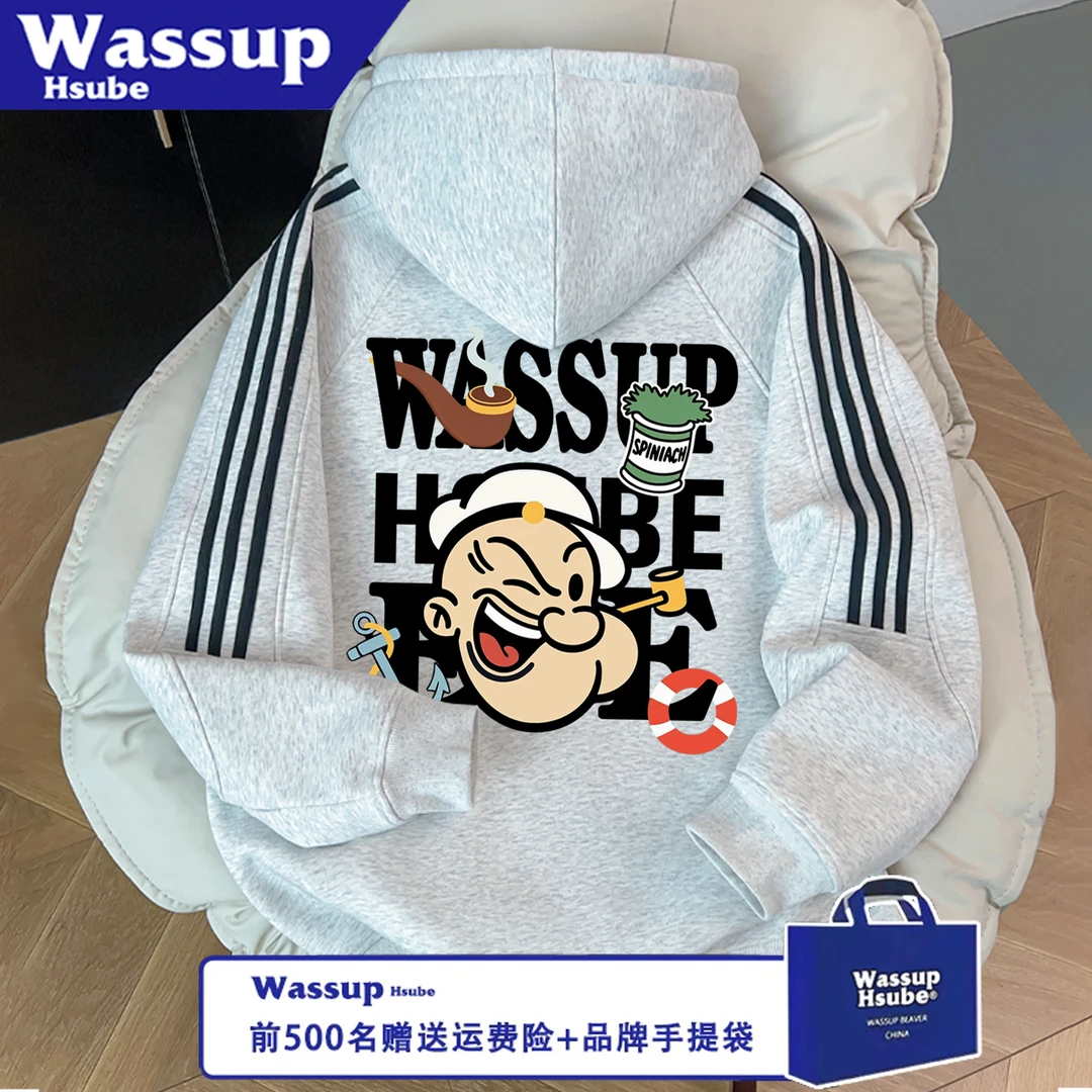 WASSUP HSUBE拉链印花情侣高级感秋冬宽松长袖大力水手三条杠上衣