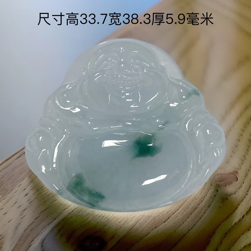 天然缅甸翡翠A货糯冰飘蓝花佛公吊坠种老玉质细腻油润无纹裂