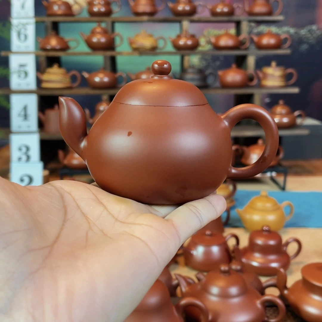 茶壶紫砂B****H潮州手工手拉朱泥三弯梨