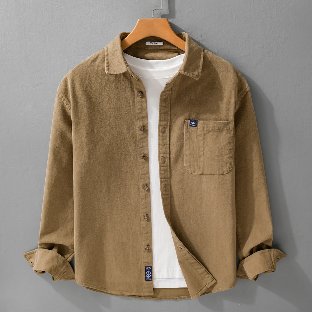 阿美咔叽工装风长袖衬衫男秋季新款水洗纯棉宽松美式复古休闲衬衣