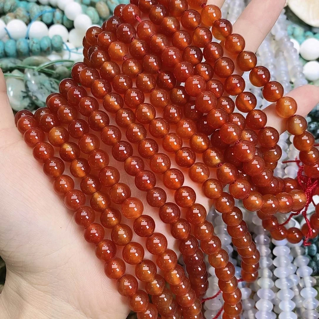 玛瑙/玉髓未镶嵌珠宝半成品卡八红玛瑙圆珠随机一条装散珠