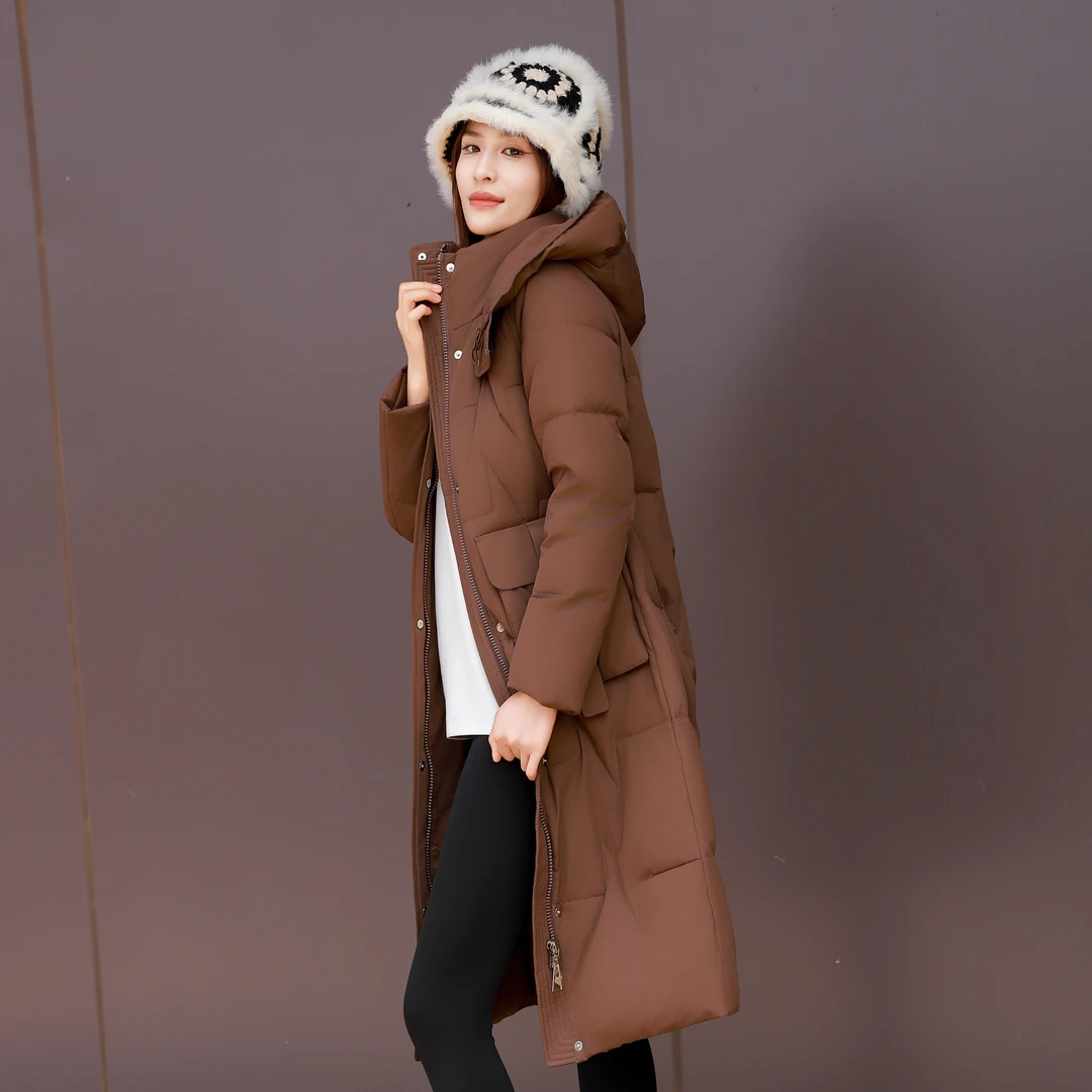 【9961】加厚款长袖常规款长款连帽时尚百搭修身羽绒服女反季大清仓