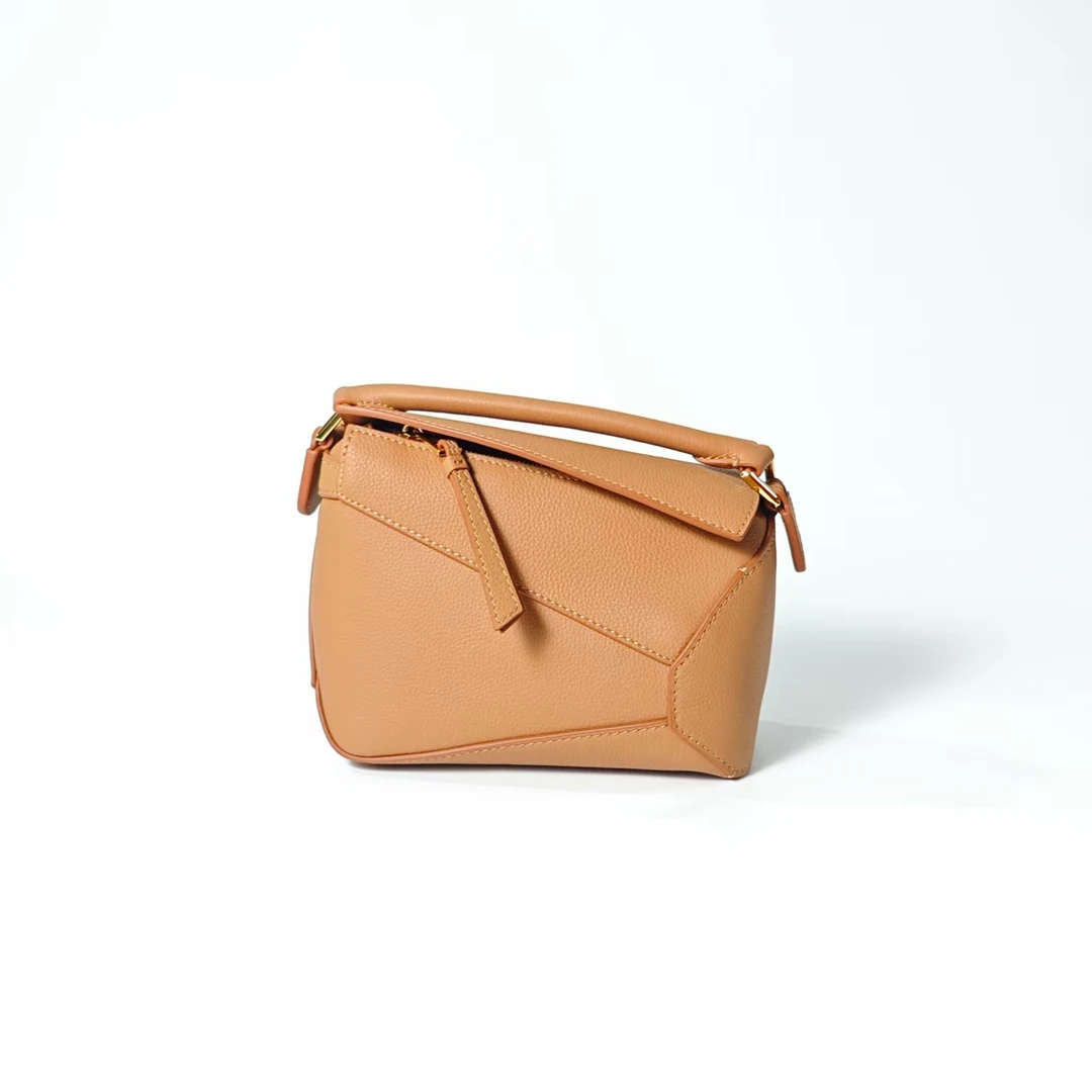 【孤品捡漏-几何包大号 焦糖】进口皮料单肩斜挎真皮女包No退No换