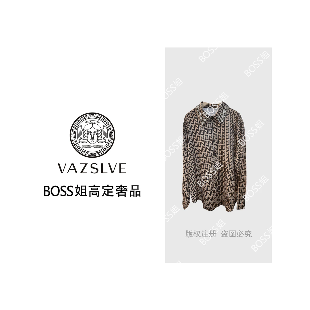 【VAZSLVE/原创设计】时尚百搭领子烫钻宽松新款设计感衬衫CS5003