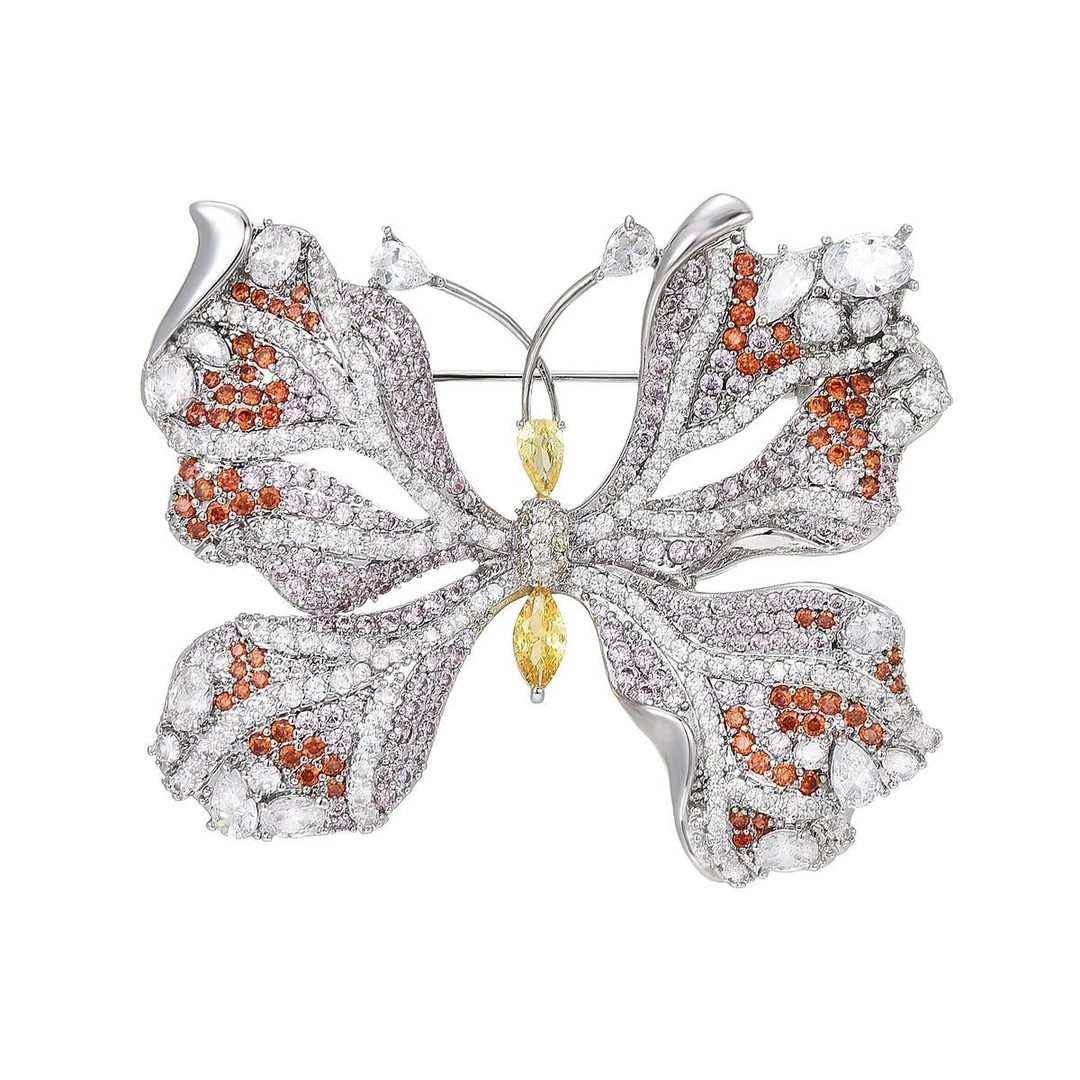 铜合金锆石胸针 饰品轻奢30055秋季高档彩色锆石镶钻蝴蝶胸针胸花