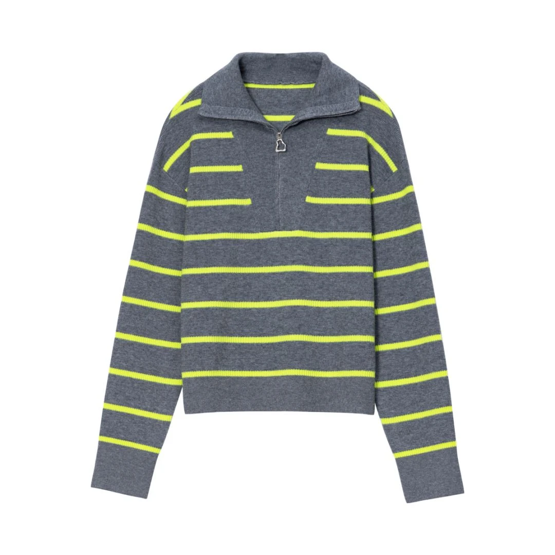 UX春新款条纹翻领套头毛衫