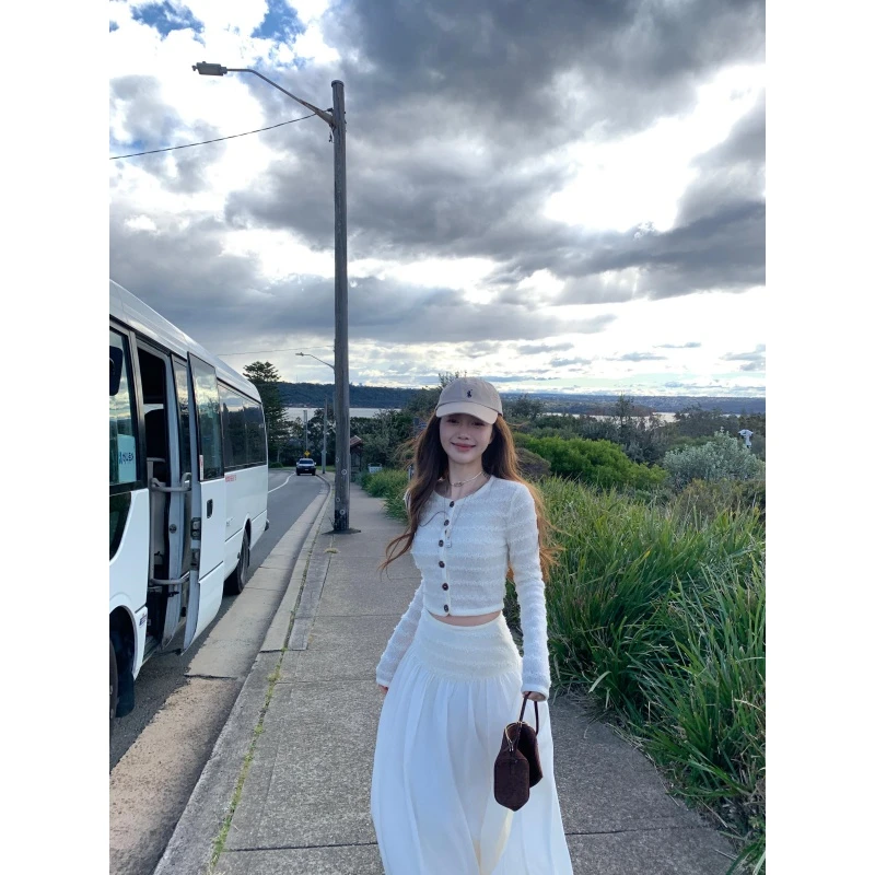 知性温婉千金风短款条纹修身上衣早秋新款漂亮长裙套装气质针织