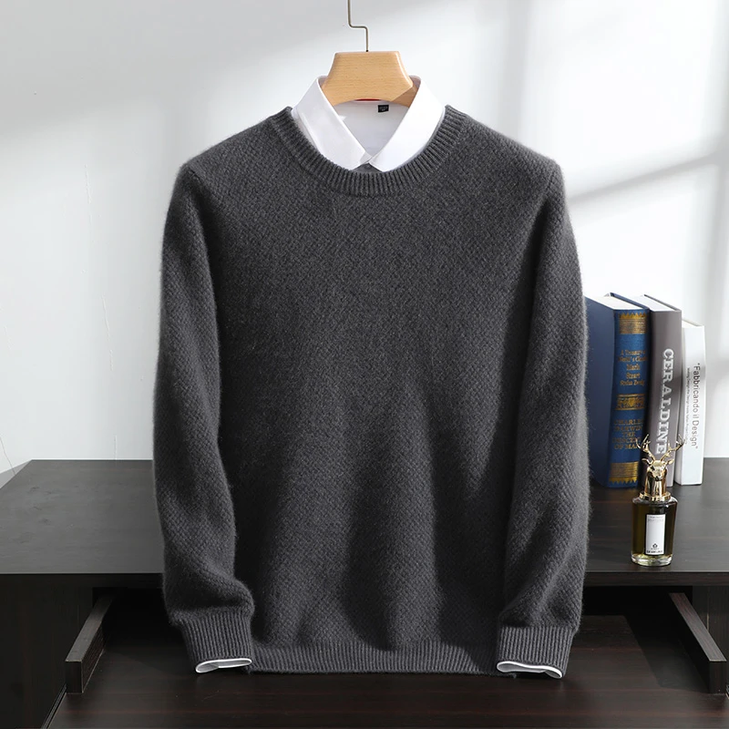 【上新特惠】男士纯山羊绒菠萝针圆领加厚款时尚针织长袖经典套头衫
