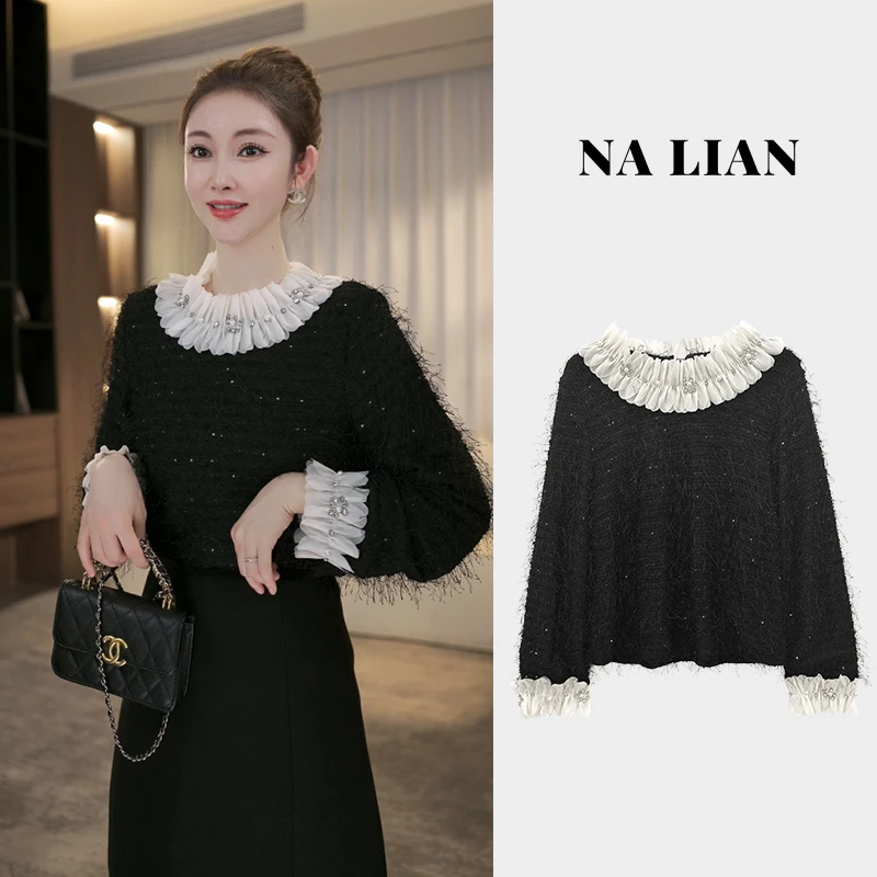 【现货秒发】优选-春秋冬轻熟风名媛气质亮片上衣    DZ880M18110