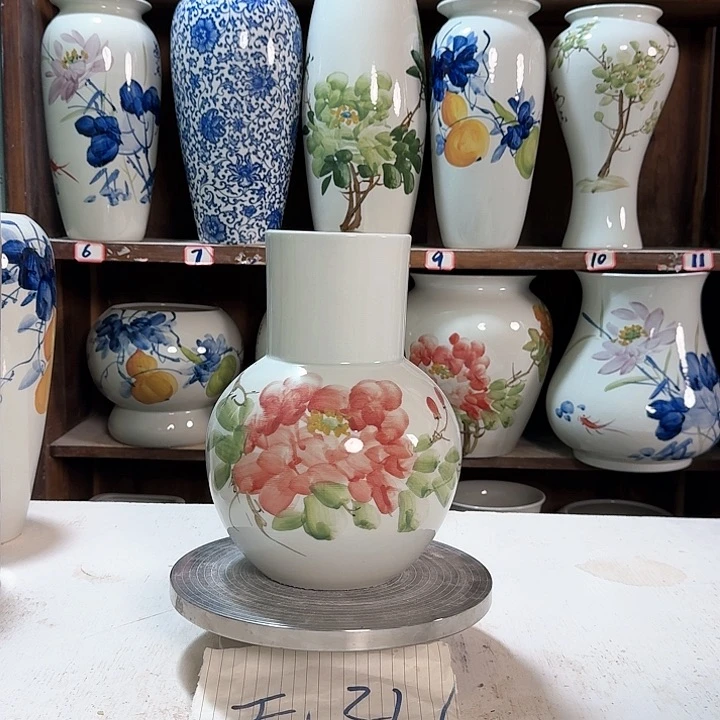 瓶天球红牡丹陶瓷新款陶瓷