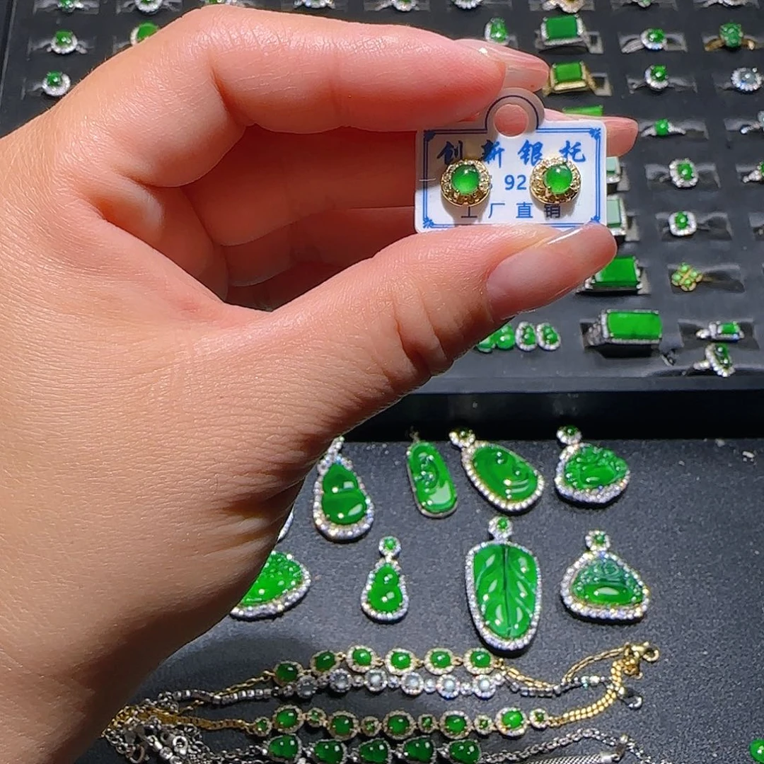 翡翠银S925镶嵌耳饰