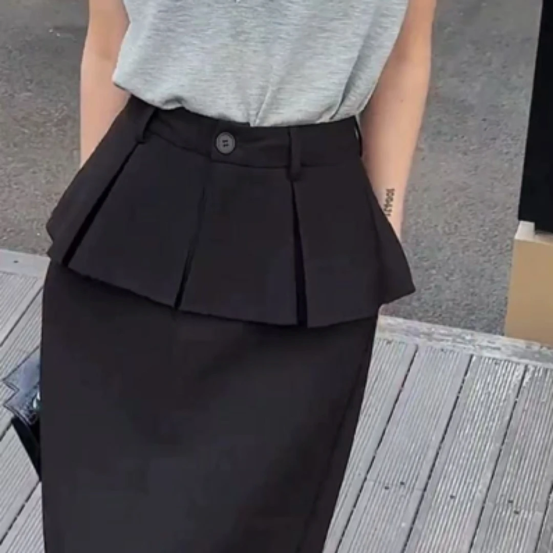 时尚百搭个性假两件设计感夏季高腰显瘦直筒半身裙