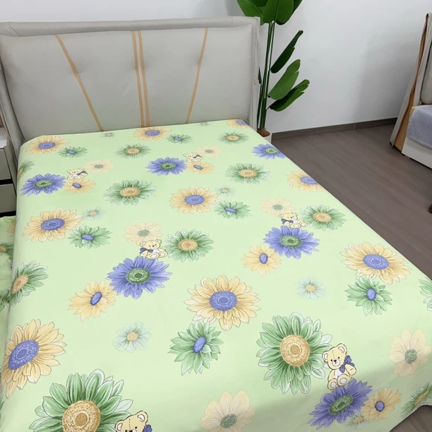 豪华软竹棉床单【向日葵小熊】3.3X2.5米舒适柔软防滑