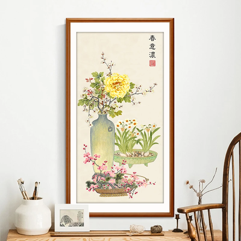 芊虹秀春意浓十字绣2025新款客厅高级感大气花卉名画书房手工刺绣