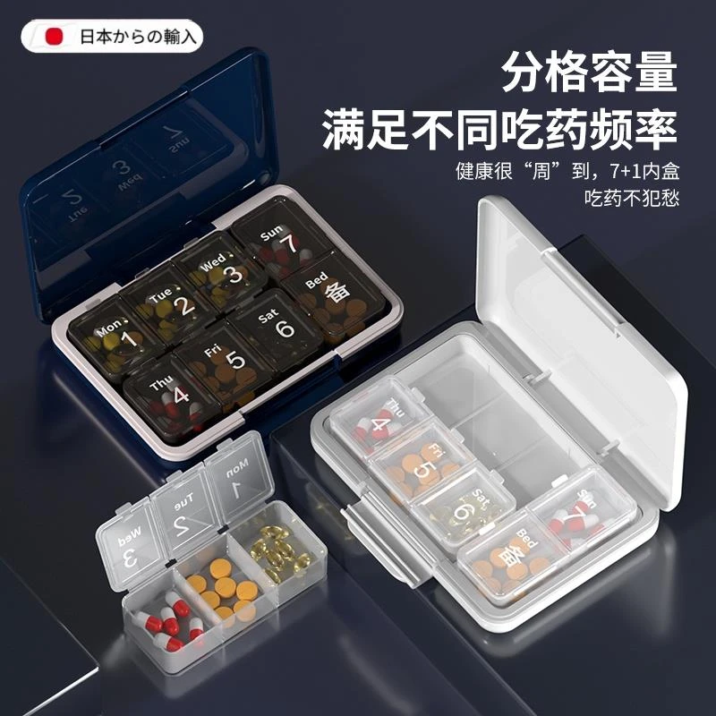日本一周七天药盒便携式小盒随身一日三餐迷你保健品装药品分装盒