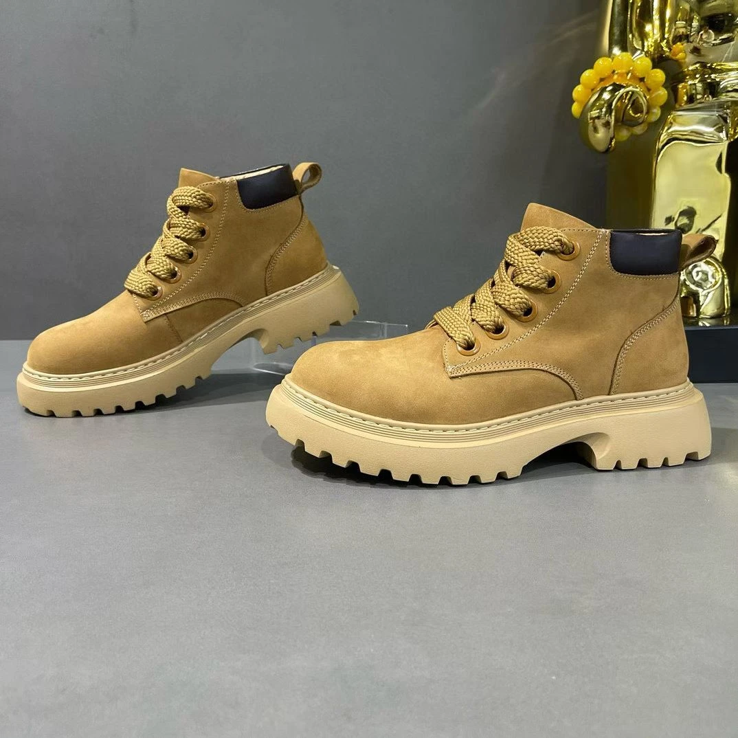 高档真皮马丁靴男款推荐秋冬季纯牛皮百搭高帮厚底男鞋休闲大黄靴