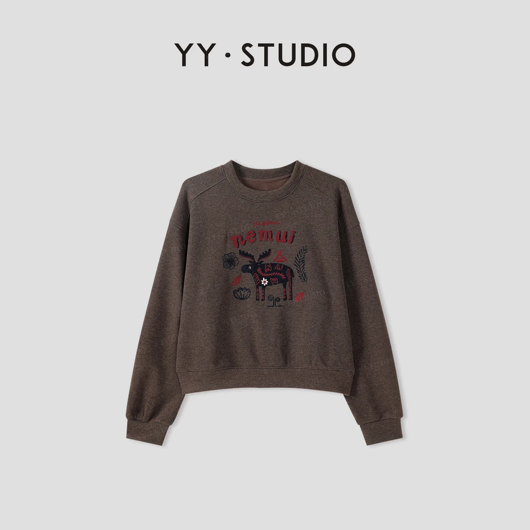 【YANYAN】圆领小鹿休闲卫衣新款修身显瘦长袖休闲上衣YY-8007