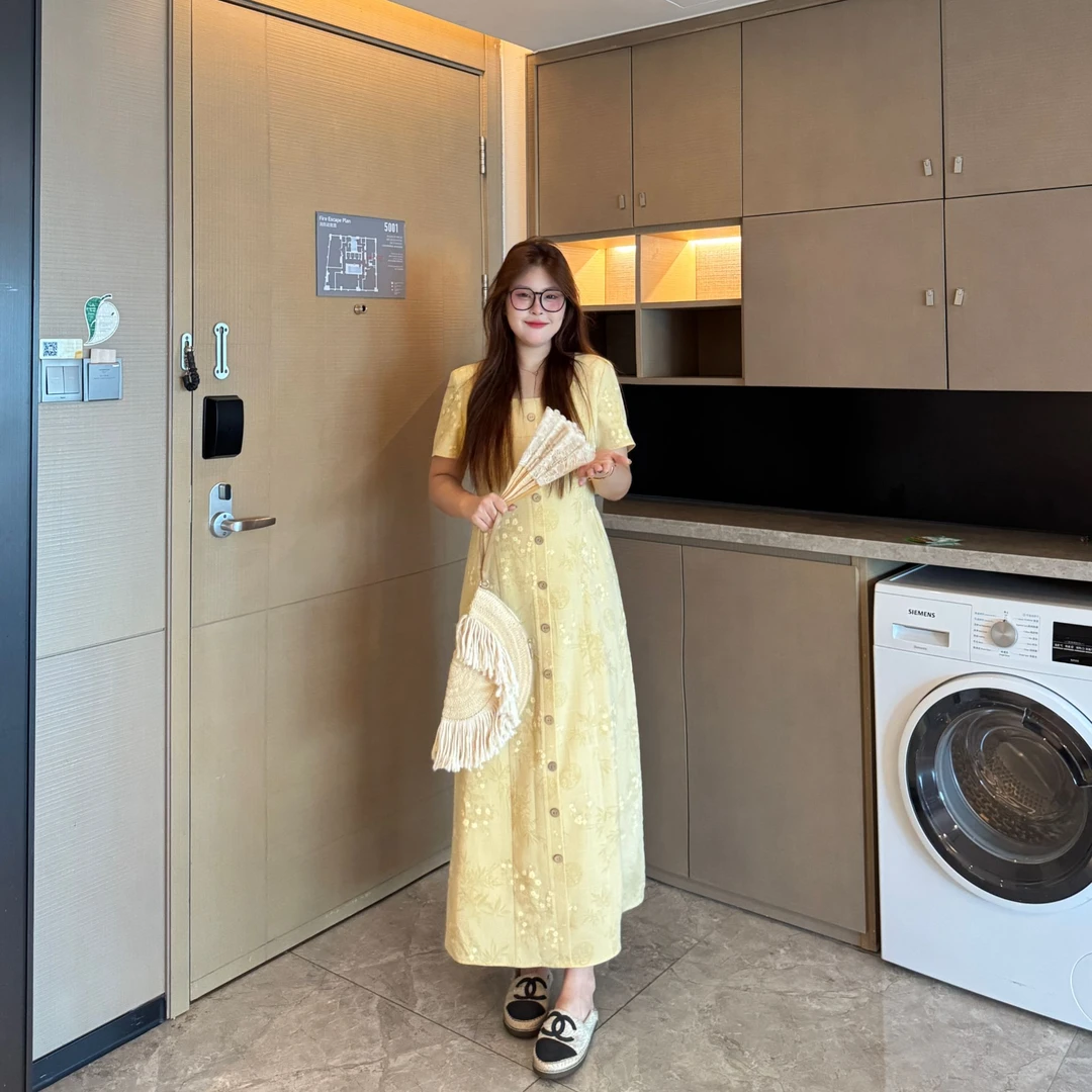 盈盈&南岛风大码女装新中式花纹连衣裙女夏季显瘦a字裙子ZYY1967