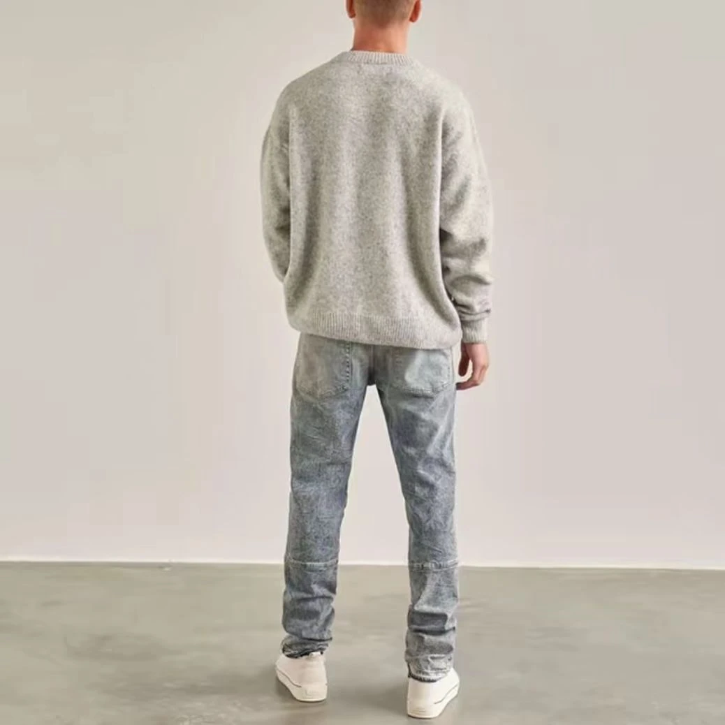 rep休闲宽松圆领针织羊绒衫男款浅灰色