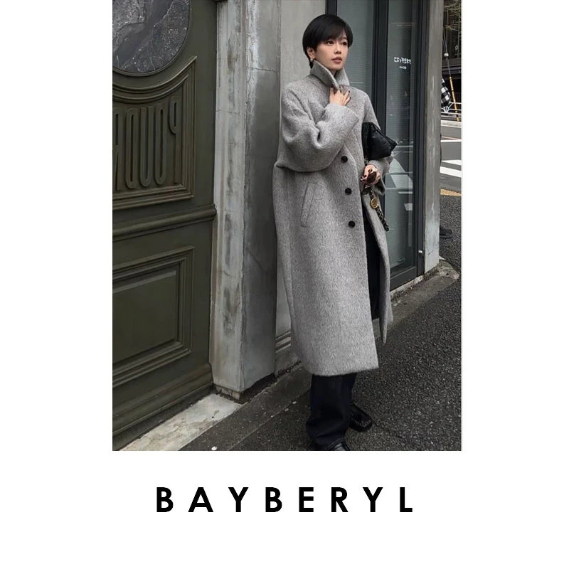 BAYBERYL老贝黑标INCA*长款秘鲁羊驼翻领冬大衣MF5J0904-11/9