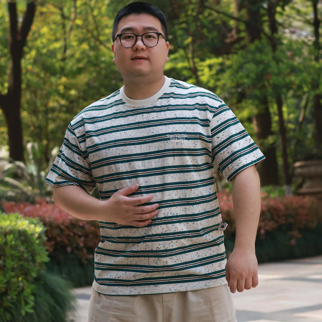 横条纹圆领T恤满印泼墨小清新日系男针织时尚休闲百搭情侣夏季