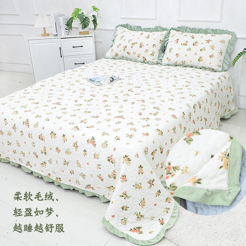 《木耳花边复古玫瑰》夹棉高支高密200*230木耳边牛奶绒床盖