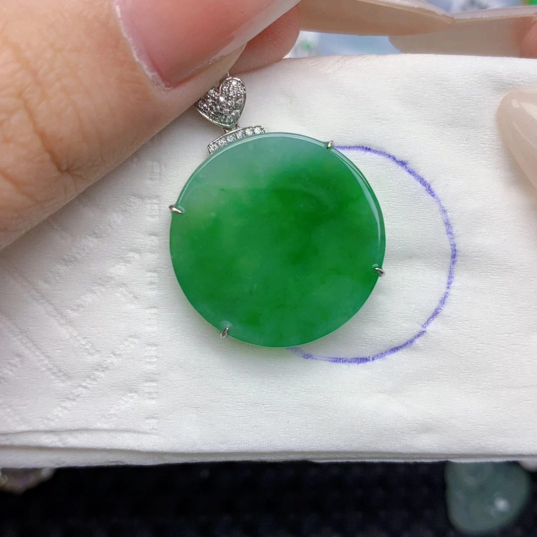 翡翠18K金镶嵌颈饰天然缅甸翡翠a货百元以上9元证书费自理