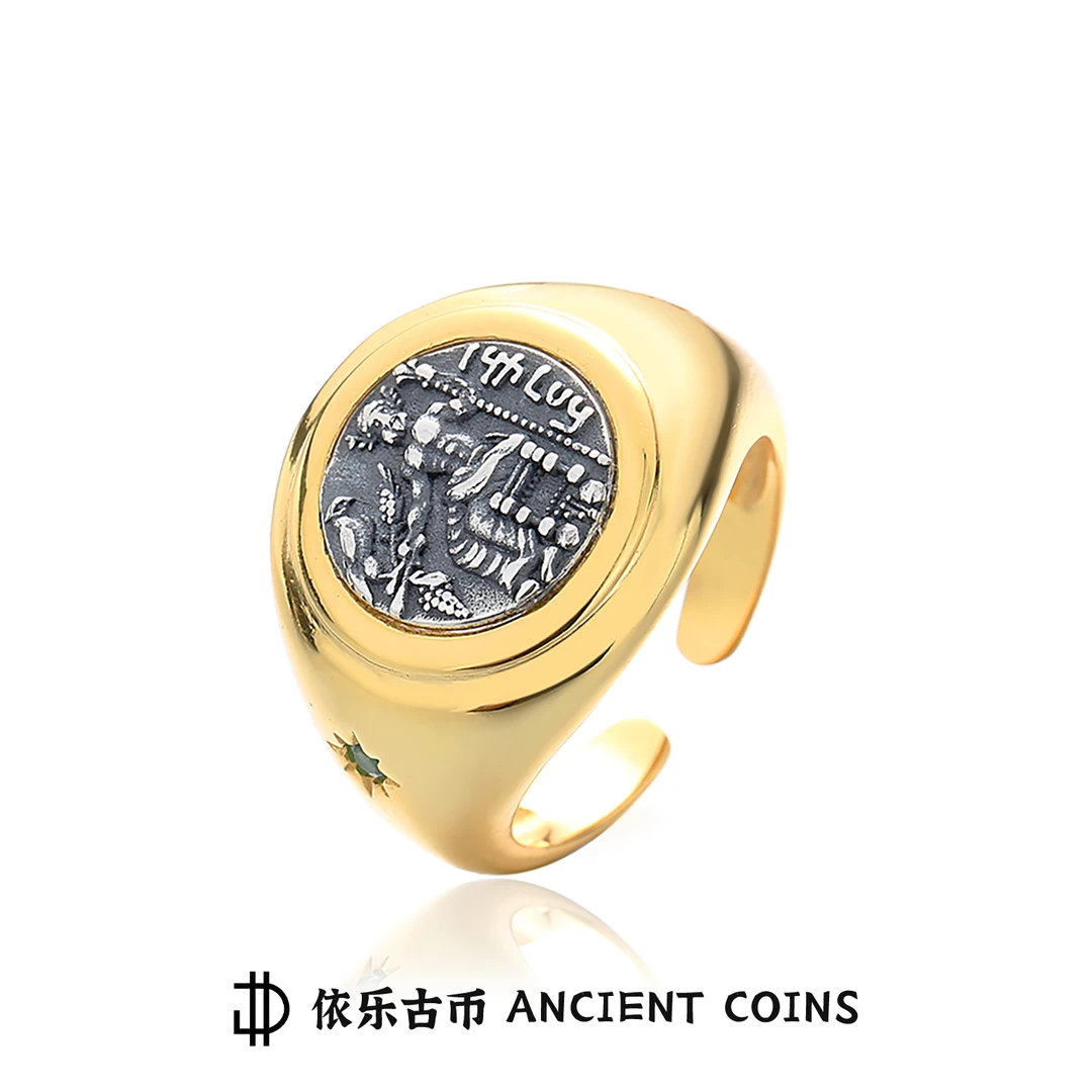 925银戒指 【神王巴力】复古古币开口高级小众设计金色个性潮男指环