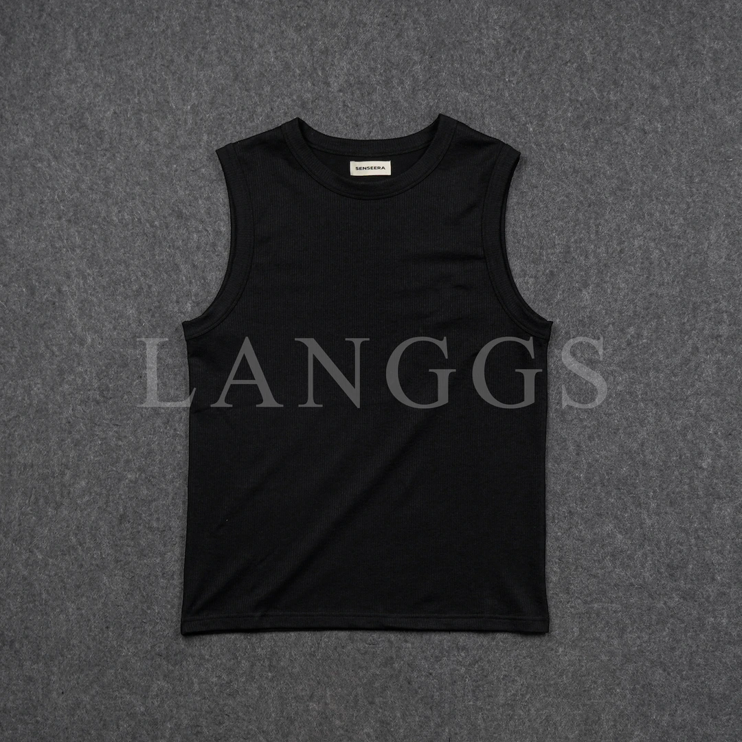 LANGGS&木子里 2025夏季简约纯色百搭背心宽松无袖T恤打底-W66138