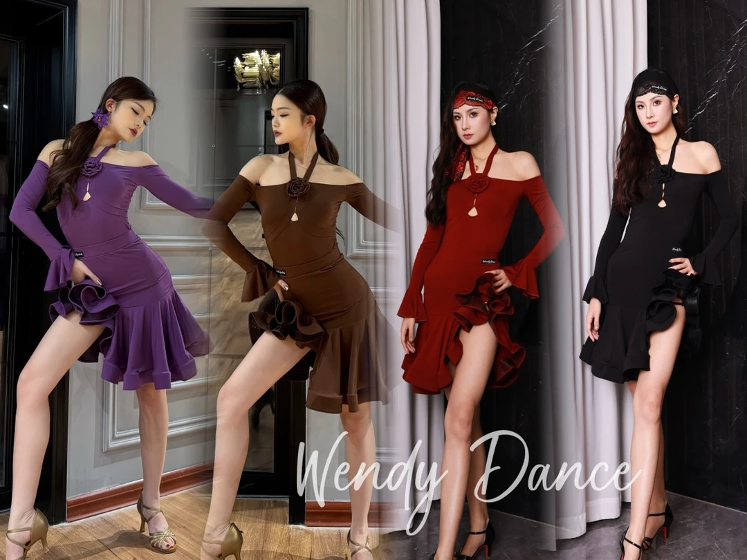 Wendy舞服拉丁舞摩登舞练功服女上衣长袖连体衣训练鱼骨半裙