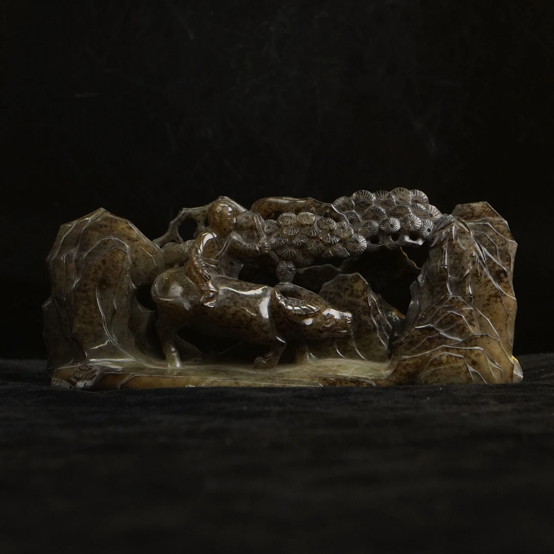 【明】白玉提油牧牛童子山子笔架（长14.1cm宽5.6cm重306g）QTY553