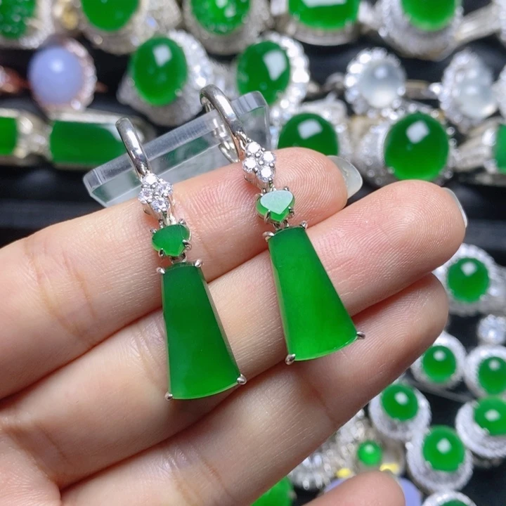 翡翠银S925镶嵌挂件无事牌耳坠