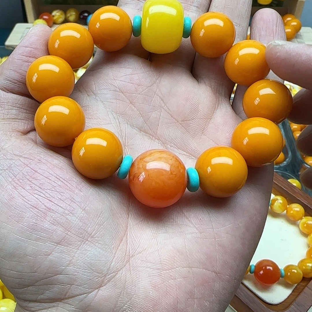 守***护树脂非金属老蜜色素串搭配一条