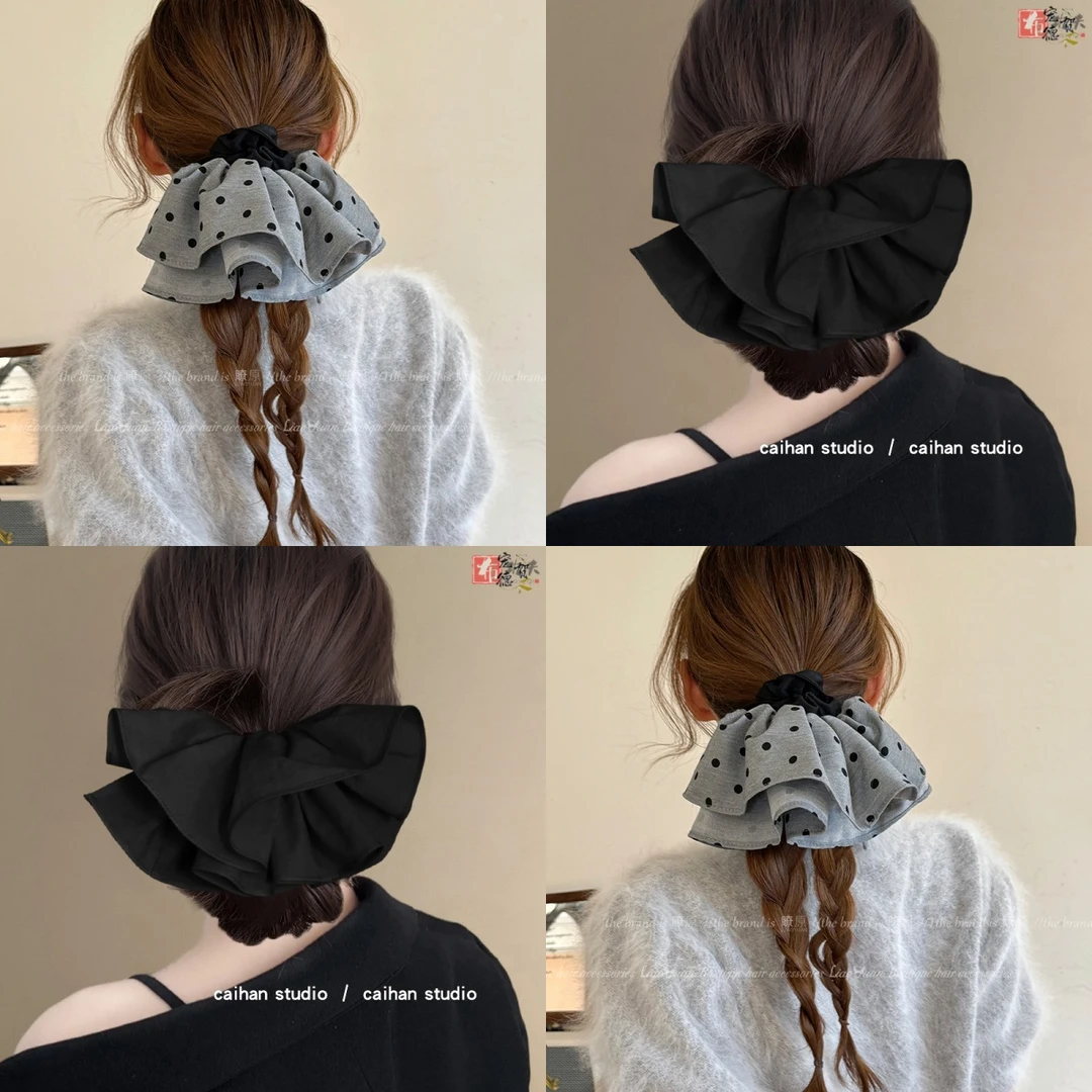法式甜美波点发圈敲大裙摆头绳2024新款高端橡皮筋女扎头发绳气质