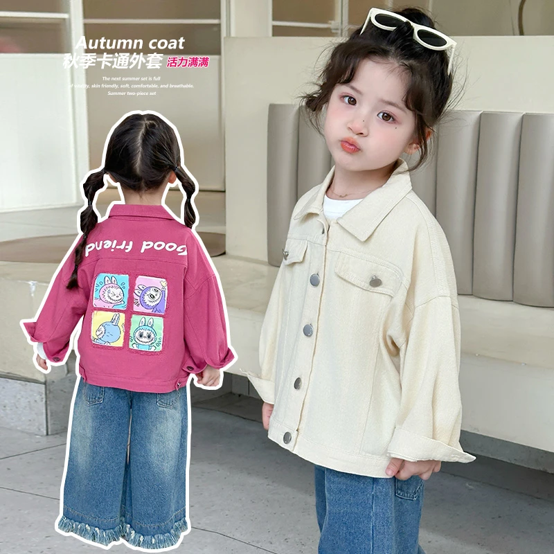 女童牛仔外套洋气时髦儿童春秋季新款女宝宝卡通休闲夹克开衫上衣