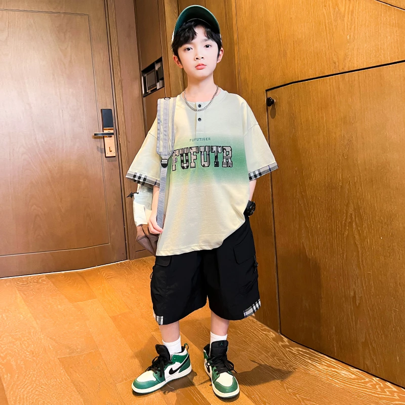 男童夏款短袖套装2025新款夏季五分裤两件套男孩夏装酷潮 B5240