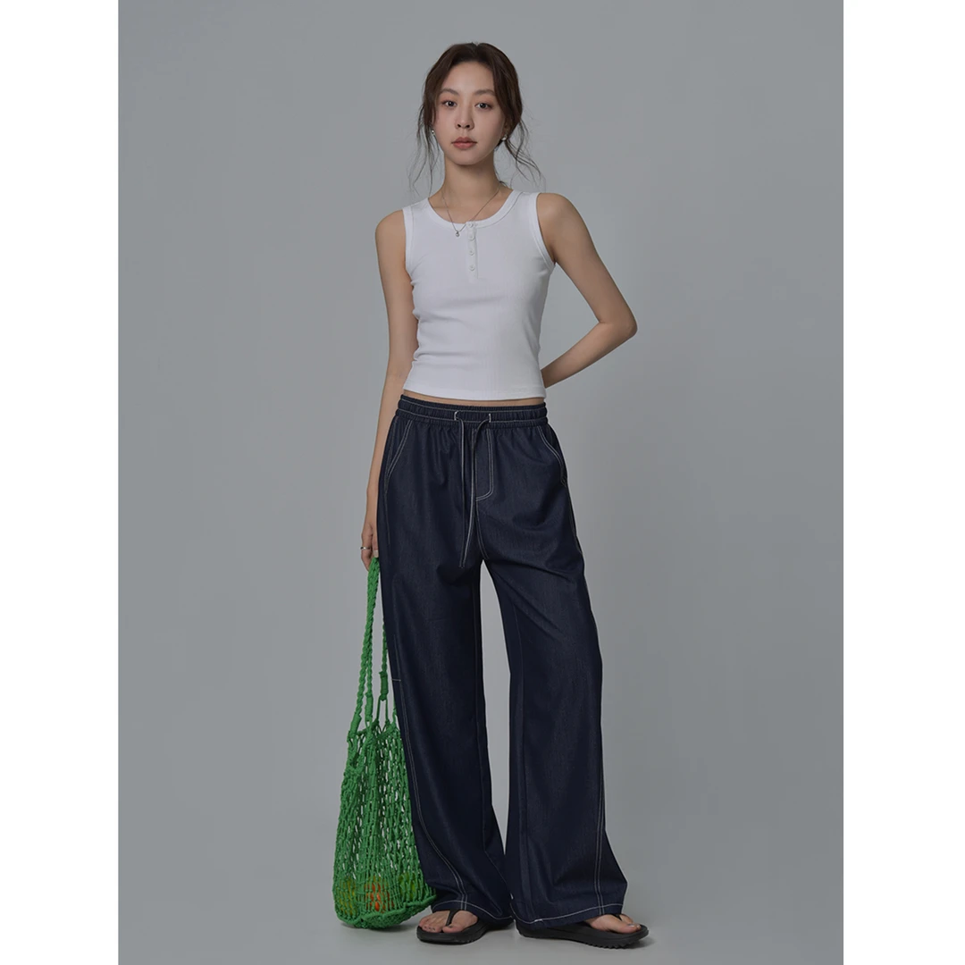 SIXI四喜家 松弛游走/超软仿牛仔直筒裤女夏宽松垂感显瘦阔腿裤