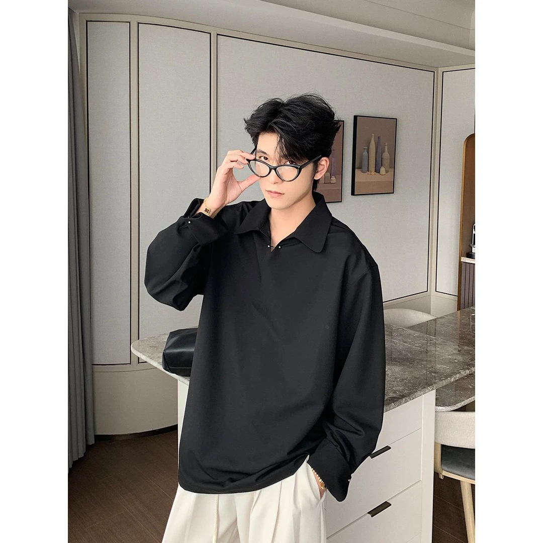 Hualun秋季长袖polo衫男款高级感翻领卫衣T恤cleanfit宽松上衣男