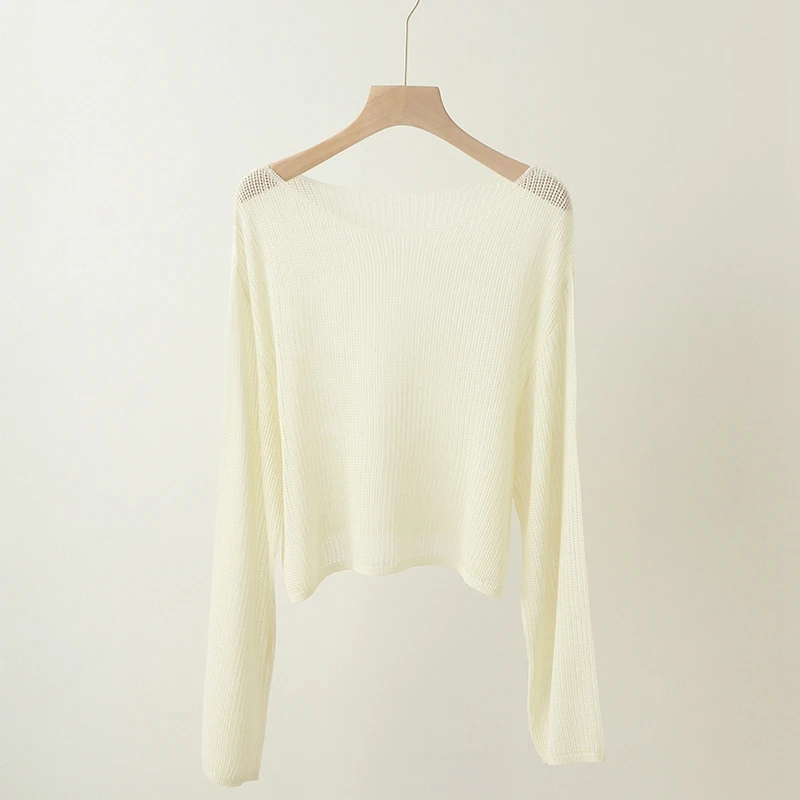 【橙子小店】 亚麻镂空一字领TQYSY8076