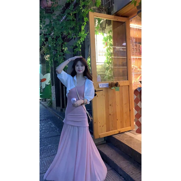 纯欲风辣妹修身显瘦包臀吊带连衣裙防晒开衫两件套女夏季时尚套装